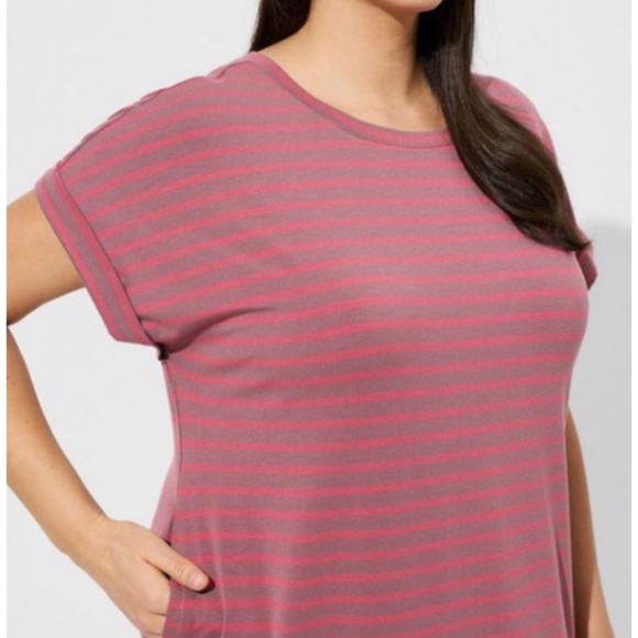 🆕 Pink Striped Tea Length Jersey Rolled Sleeve T-Shirt Dress NWT Torrid New - Picture 3 of 5